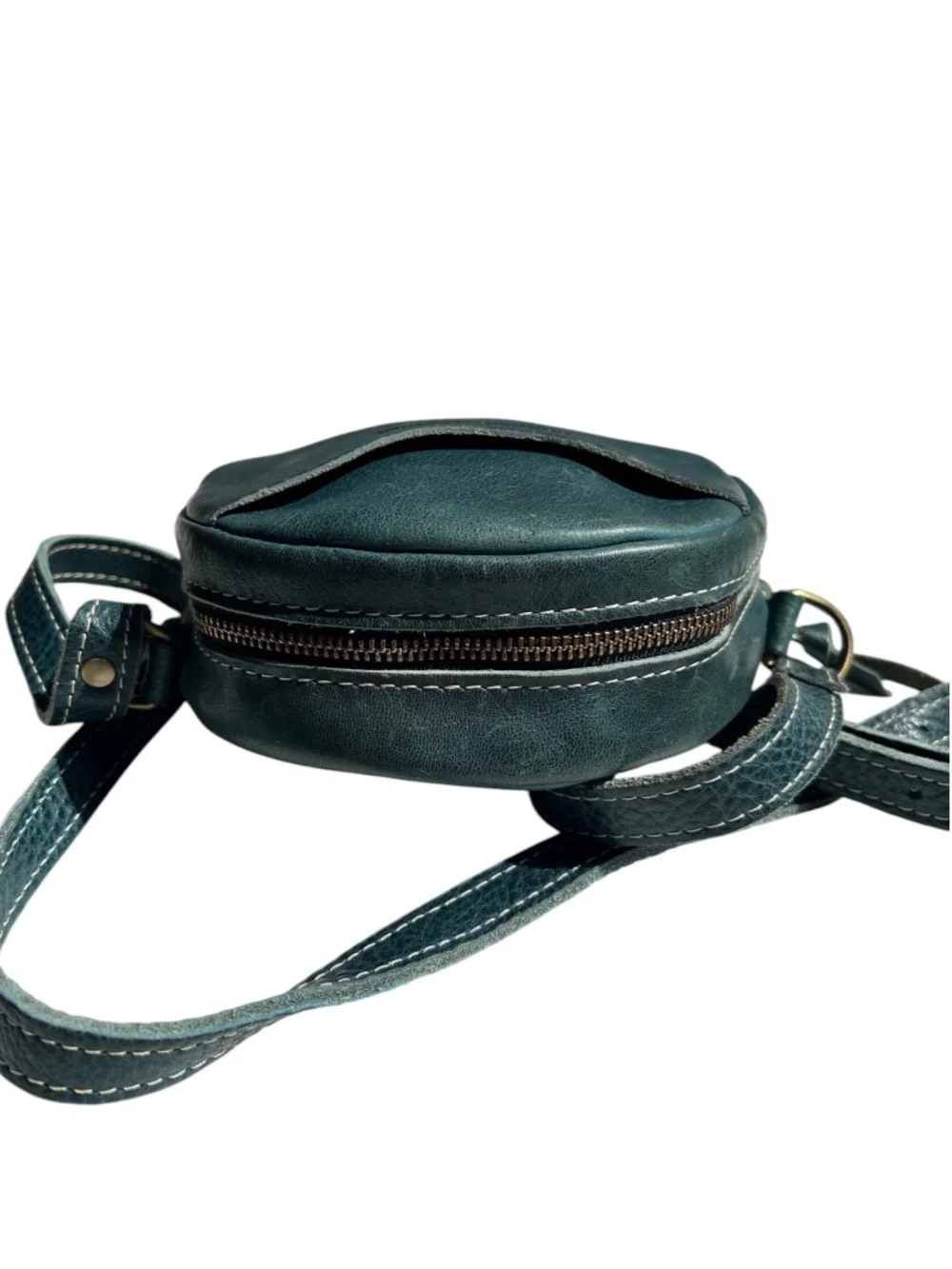 Vintage Portland Leather Round Rare Teal Green Leather Crossbody Bag